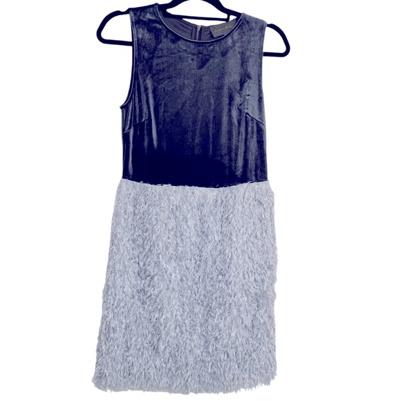 Sunday In Brooklyn Anthropologie Feather Grey Blue Velvet Sleeveless Dress S - Picture 7 of 11